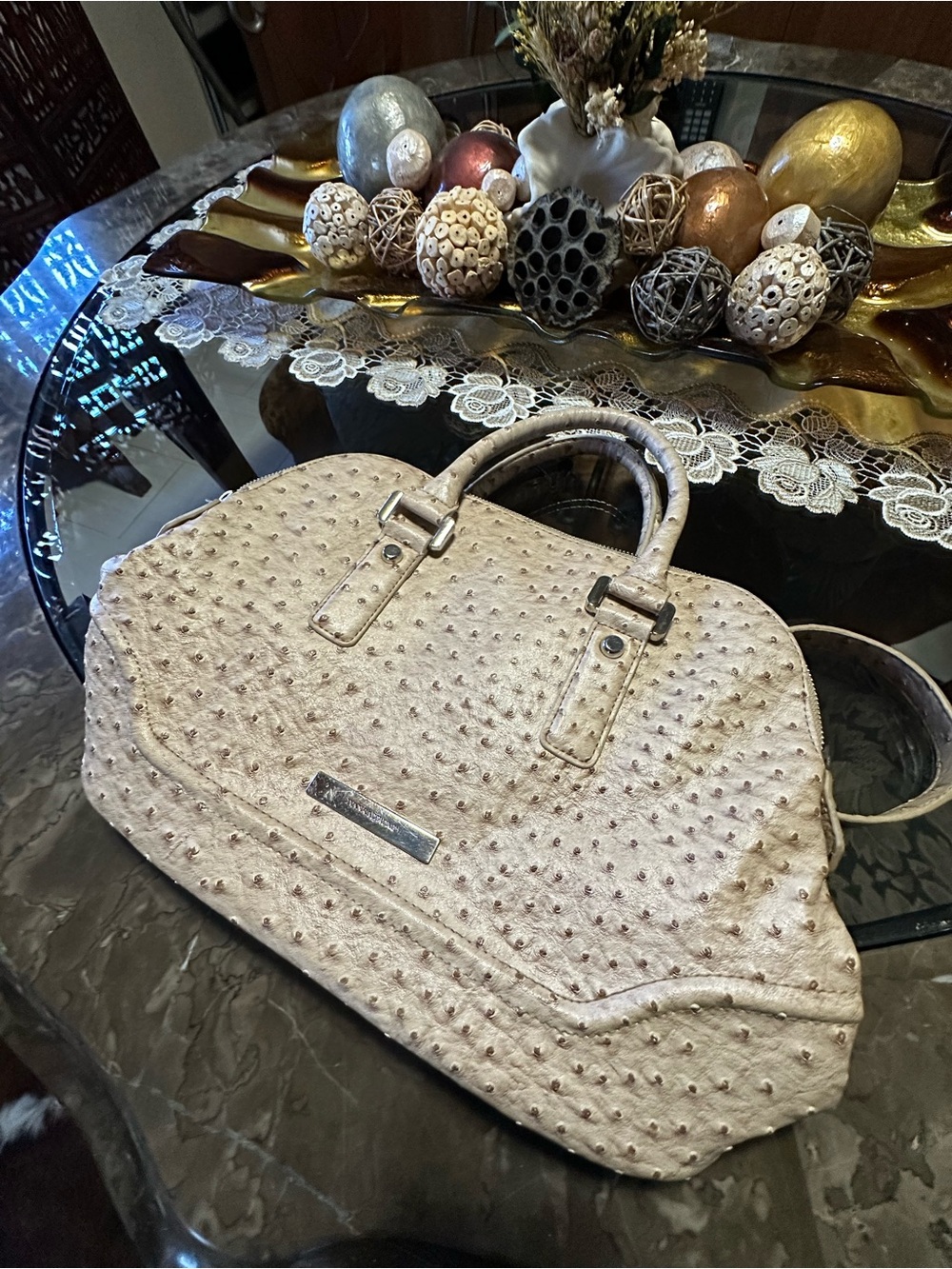 Ivanka Trump Cream Textured Studded Dome bag
